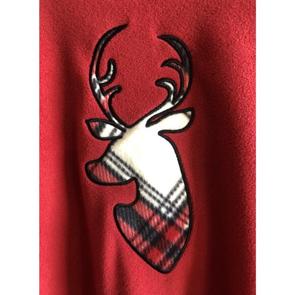PajamaGram Plaid Reindeer Graphic Red Fleece Pajama Sweatshirt Reg Size Large - Picture 3 of 7